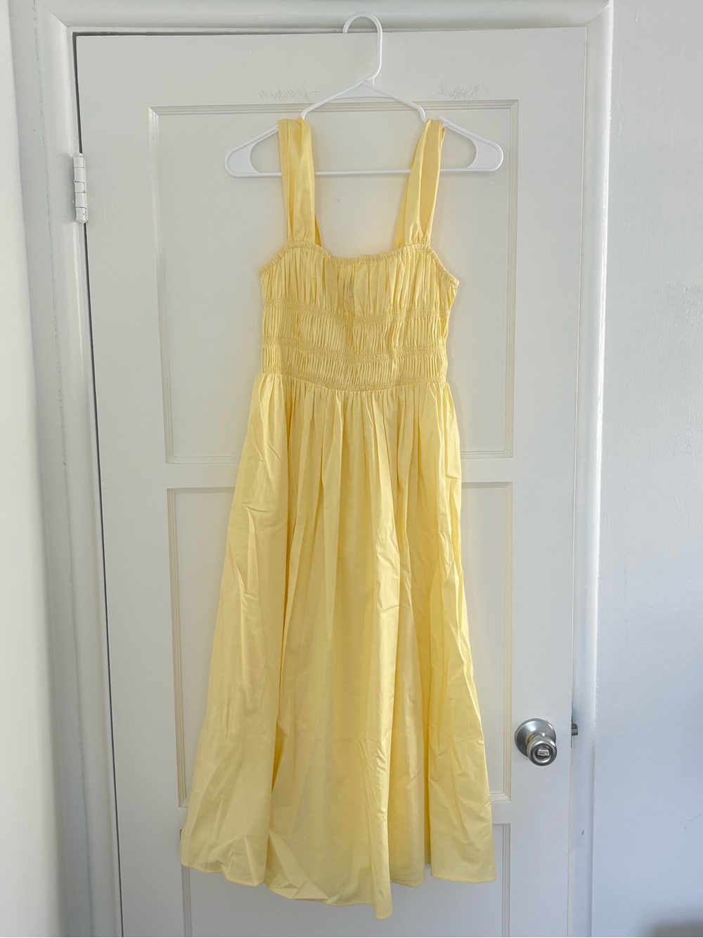Staud Ida Yellow Smocked Midi Dress